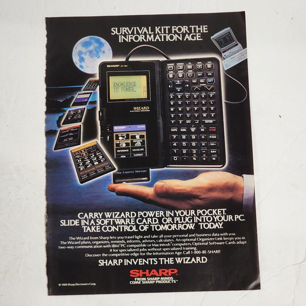 Vintage 1990 SHARP The Wizard Electronic Organizer Print Ad Earth 8x10 Clipping